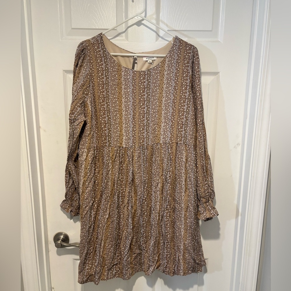 ANDREE BY UNIT Brown Patterned Long Sleeve Dress